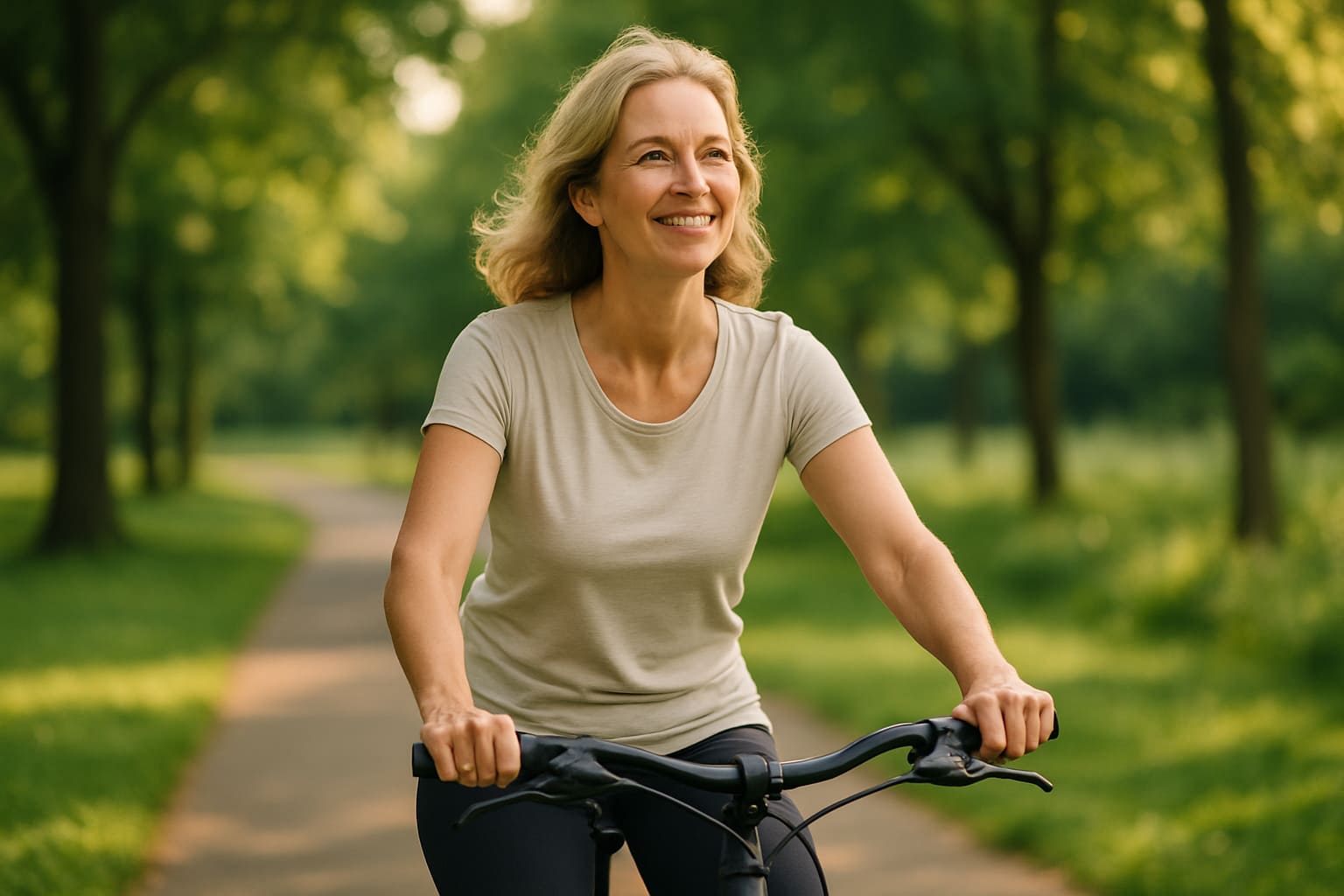Active couple walking or cycling outdoors
